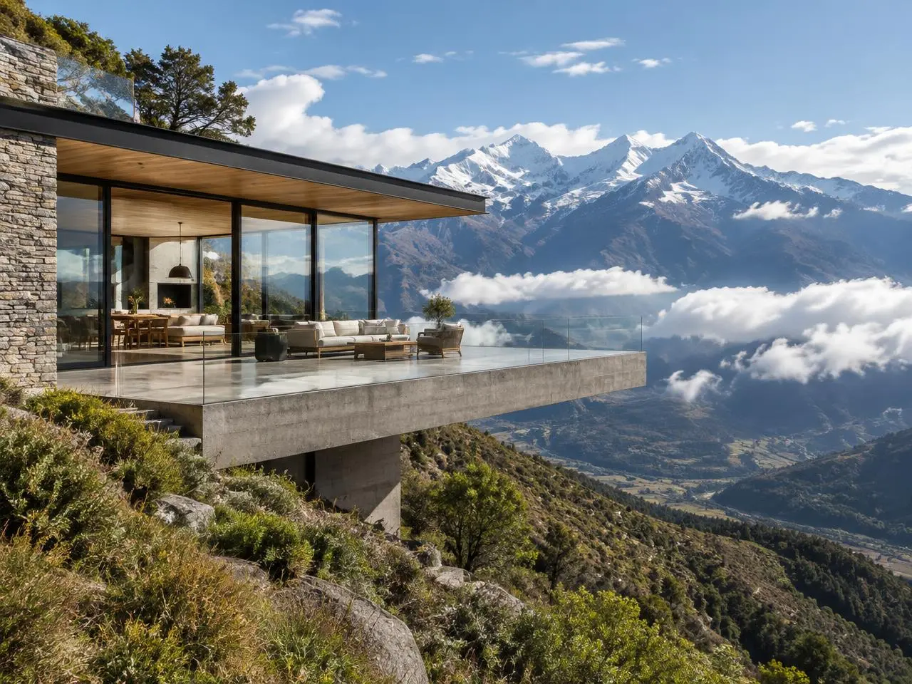 Casa Cordillera, casa campestre con terraza en voladizo