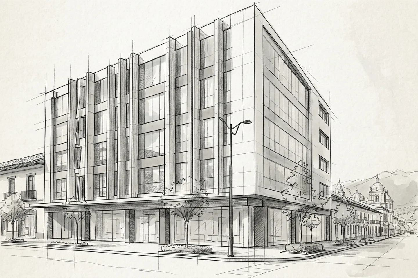 Boceto a mano del Popayán Trade Center